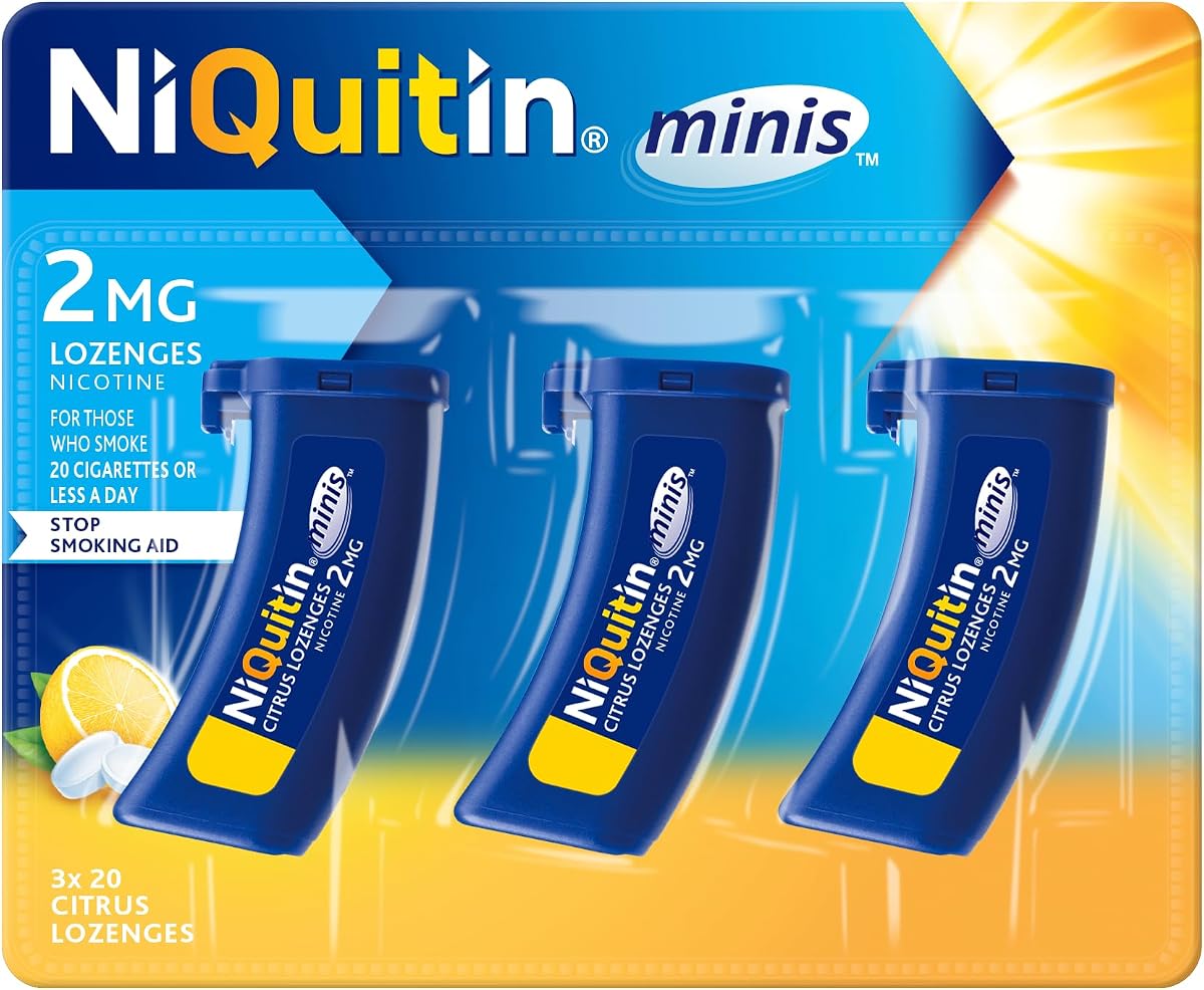 NiQuitin 2mg Minis Citrus Flavour Lozenges (3 x Pack Of 20)